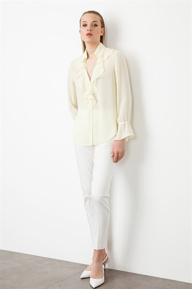 Saten Dokulu Slim Fit Pantolon