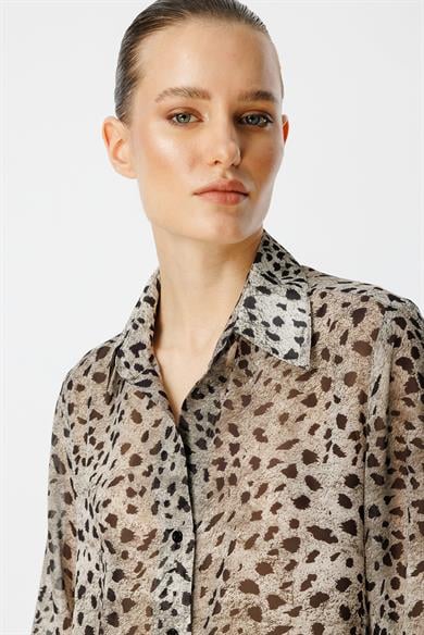 Şifon Leopar Bluz