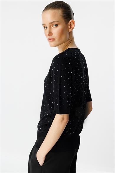 Strass Taslı V Yaka Triko