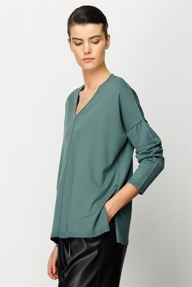 V Yaka Dikişli Oversize Triko