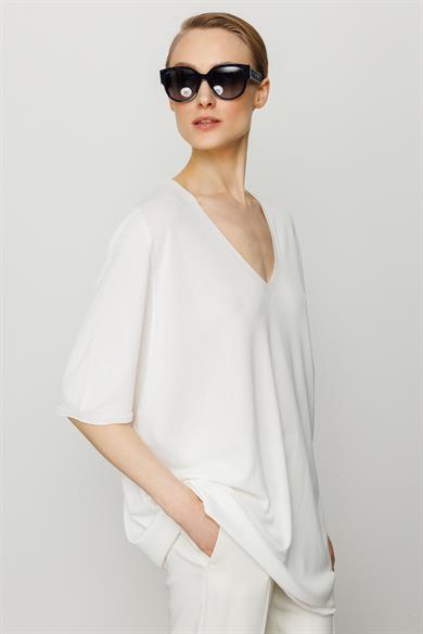 V Yaka Düşük Kol Oversize Triko