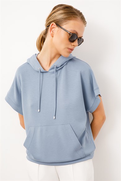 Yarım Kol Kapüşonlu Sweat