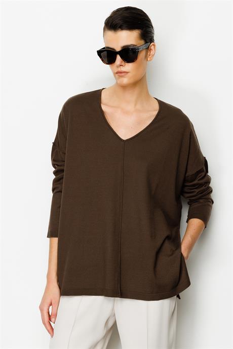 V Yaka Dikişli Oversize Triko