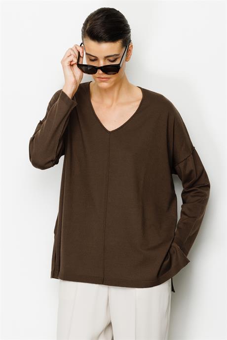 V Yaka Dikişli Oversize Triko