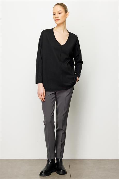 V Yaka Dikişli Oversize Triko