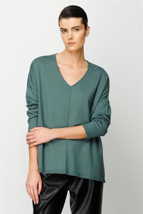 V Yaka Dikişli Oversize Triko