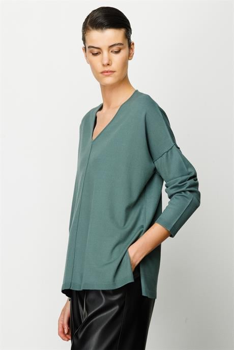 V Yaka Dikişli Oversize Triko