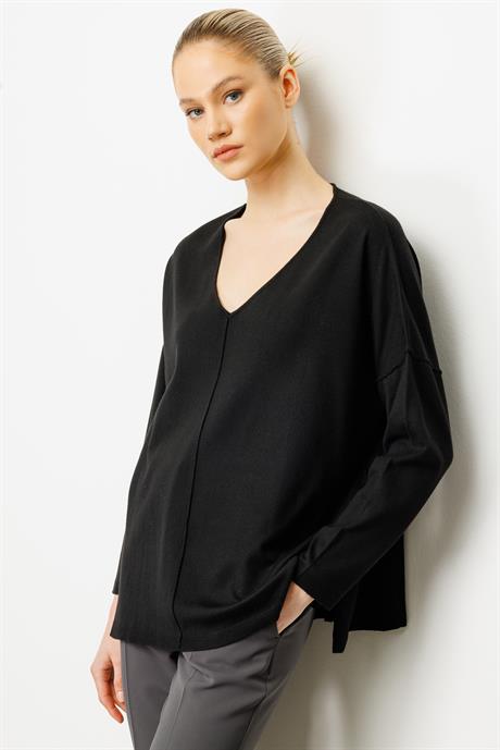 V Yaka Dikişli Oversize Triko