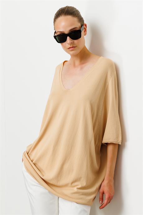 V Yaka Düşük Kol Oversize Triko