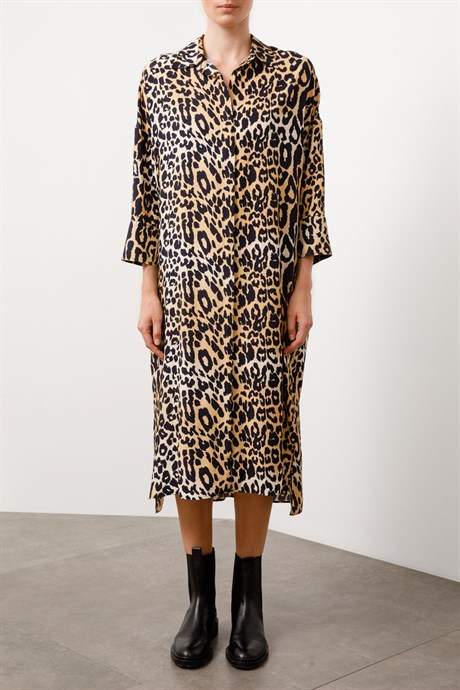 Yandan Yırtmaçlı Leopar Elbise
