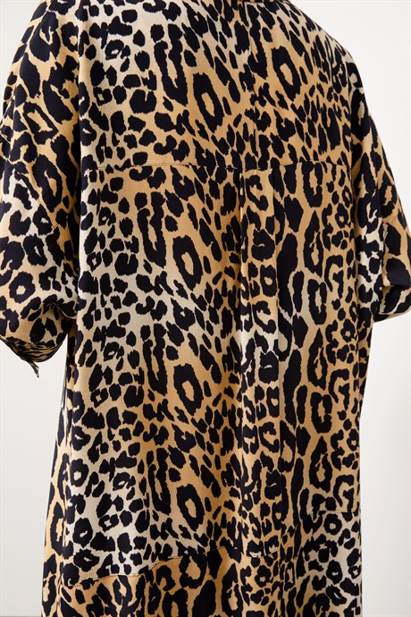 Yandan Yırtmaçlı Leopar Elbise