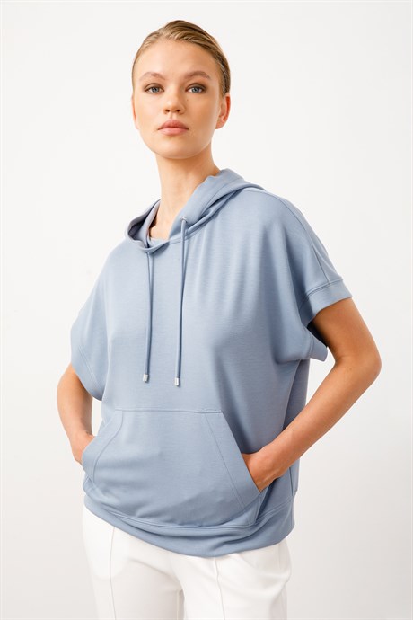 Yarım Kol Kapüşonlu Sweat
