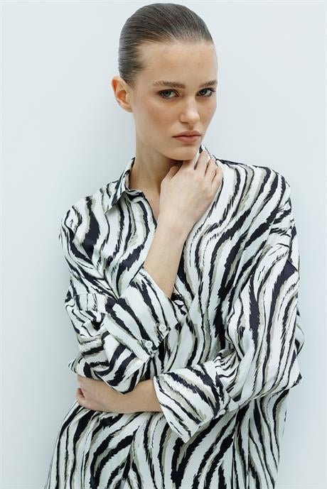 Zebra Desen Gömlek Elbise