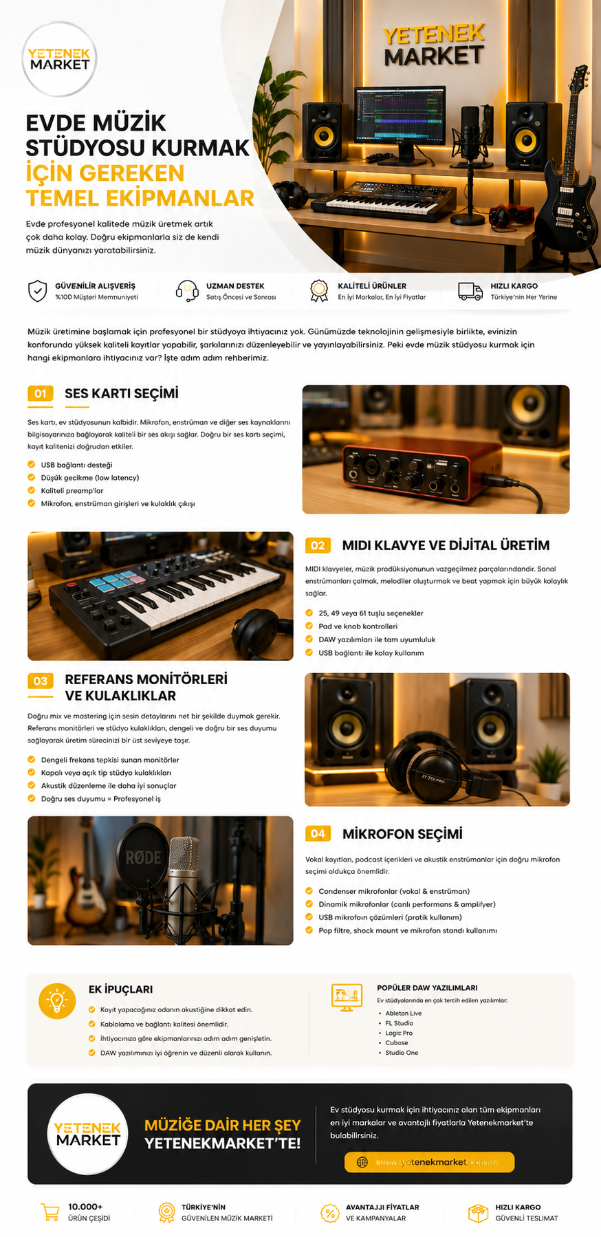 Evde müzik stüdyosu kurmak için gereken ekipmanlar