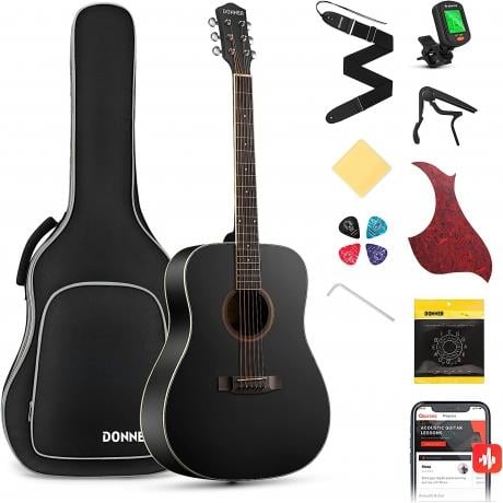 Donner DAG-1CB Dreadnaught Akustik Gitar Seti (Siyah)