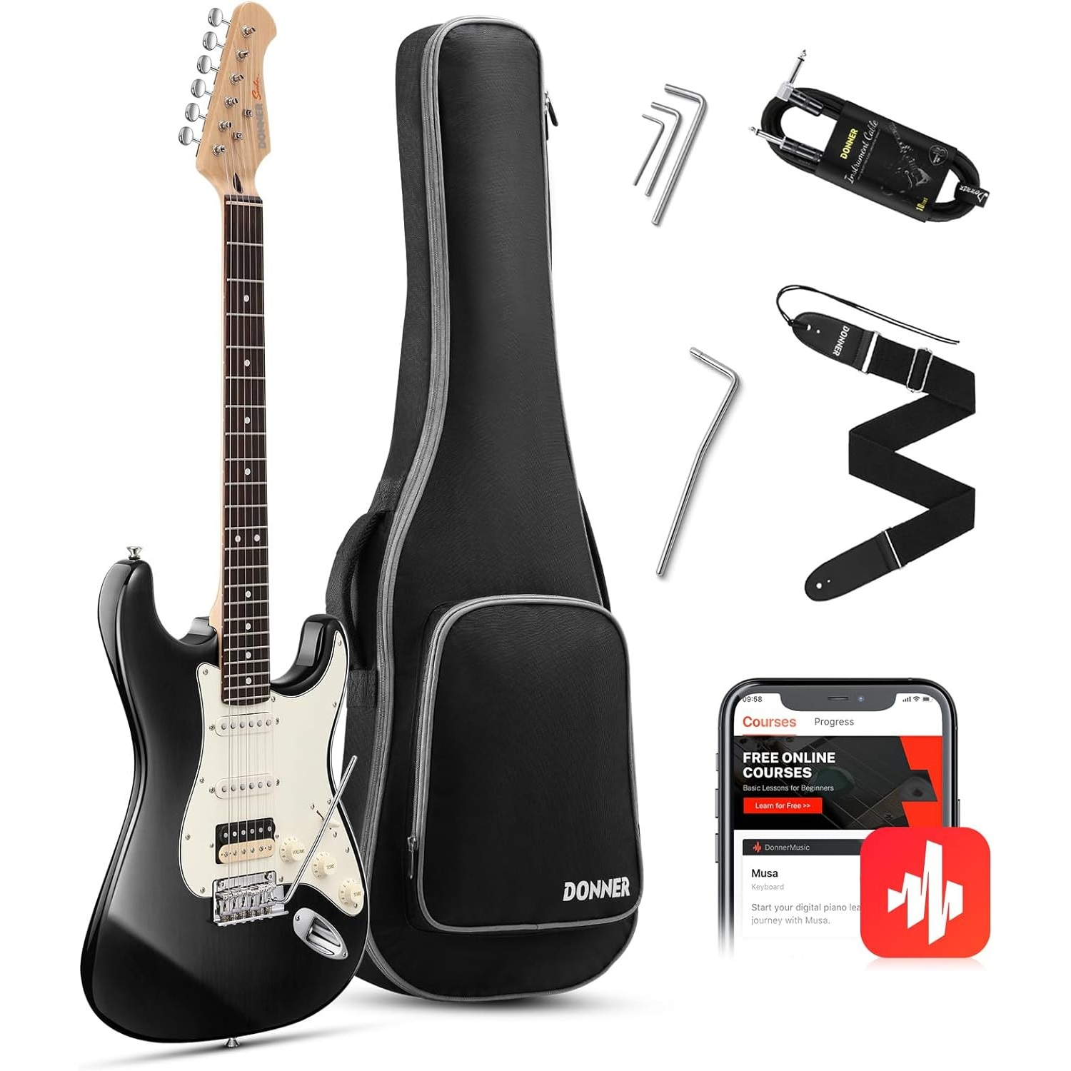 Donner DST-400 Elektro Gitar Seti (Siyah)