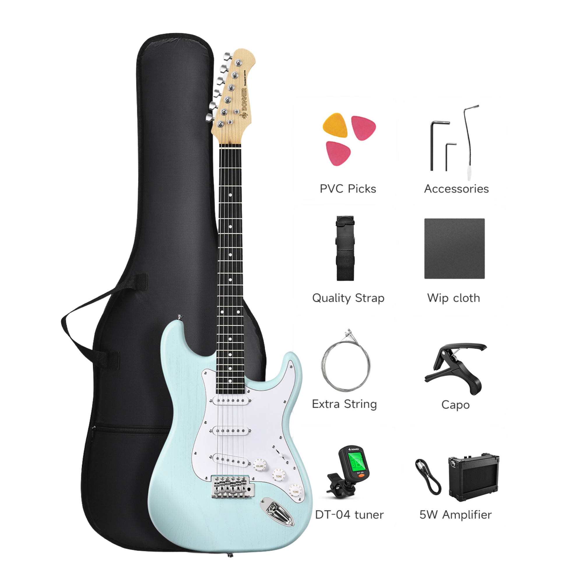 Donner DST-80 ST Elektro Gitar Seti (Surf Green)