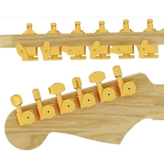 Hipshot Fender Directrofit Locking Solak veya Reverse Elektro Gitar Kilitli Burgu Seti Altın (6 Dizilim) (Yavaş tur)