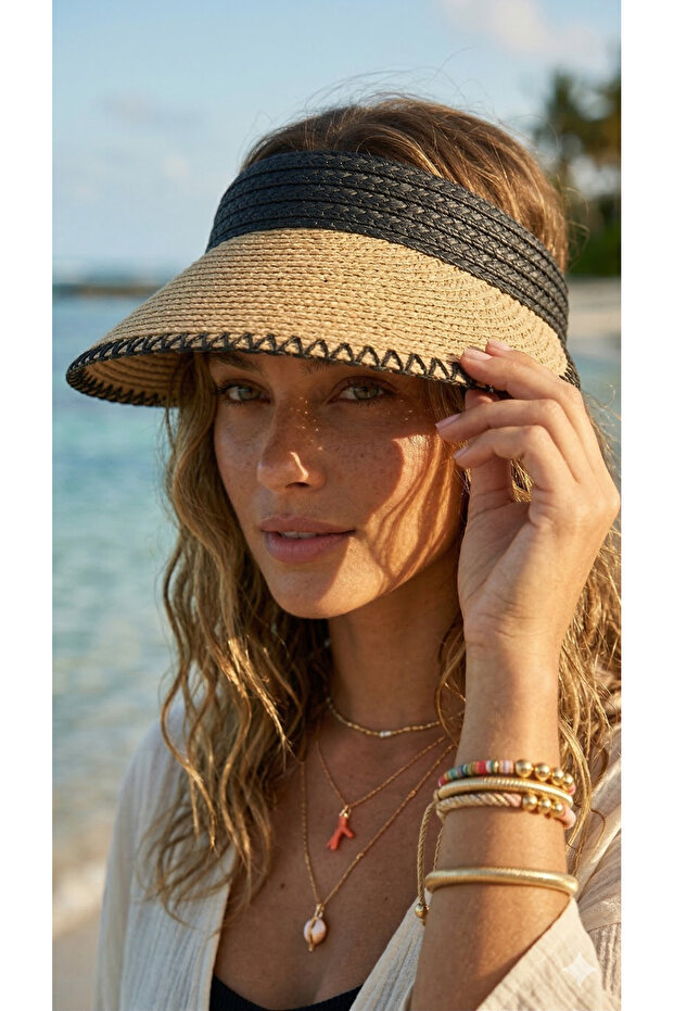Arte Swim 42174 ZİGZAG BİYE DETAYLI HASIR VİZÖR ŞAPKA