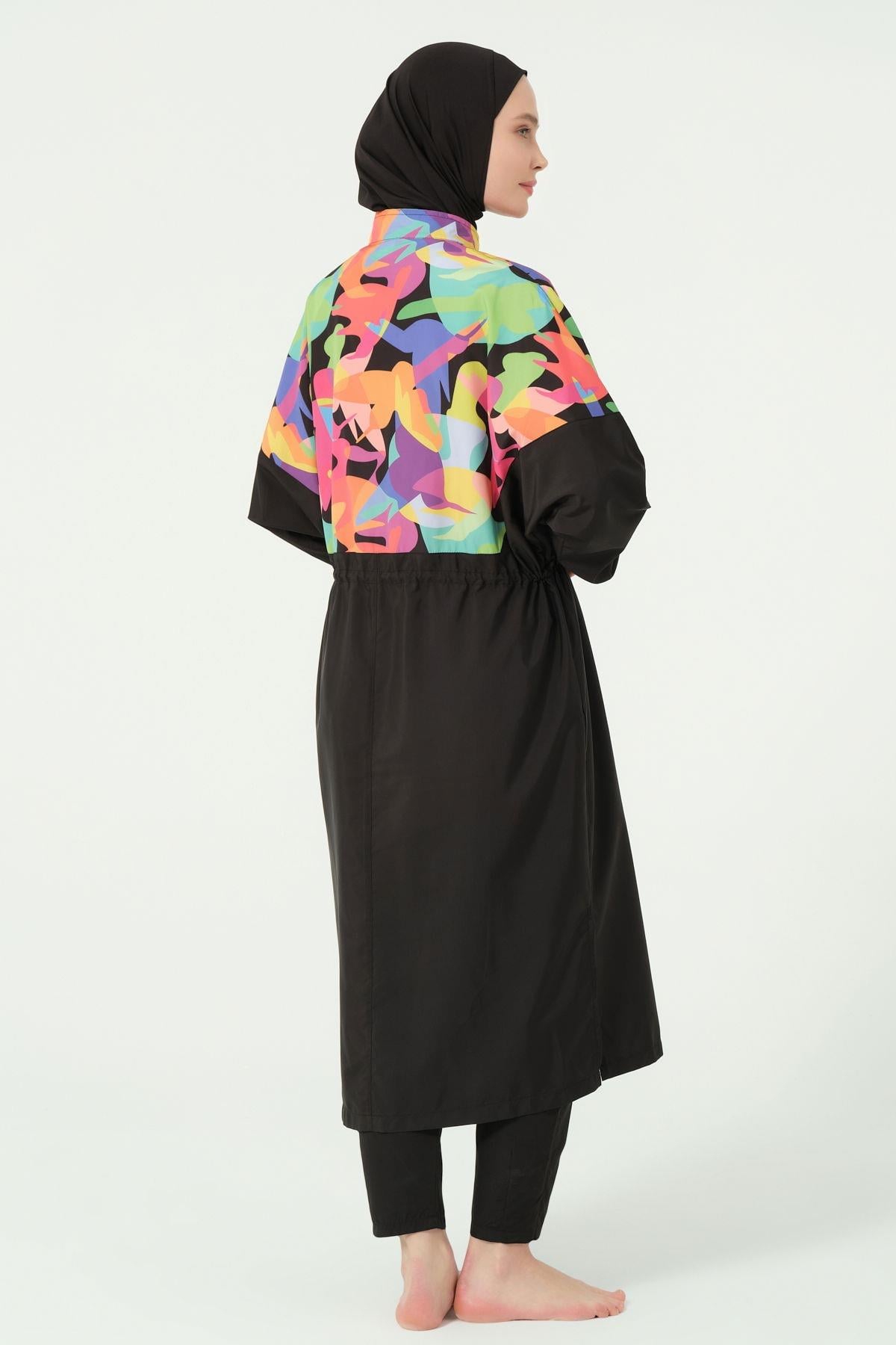 Alfasa 25522 ÇOK RENKLİ OVERSIZE UZUN TESETTÜR MAYO