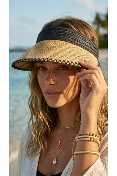 Arte Swim 42174 ZİGZAG BİYE DETAYLI HASIR VİZÖR ŞAPKA