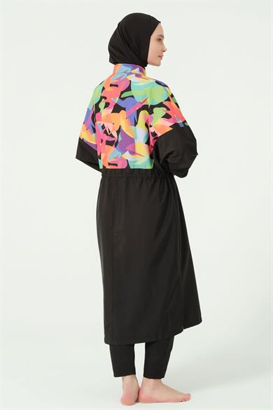 Alfasa 25522 ÇOK RENKLİ OVERSIZE UZUN TESETTÜR MAYO