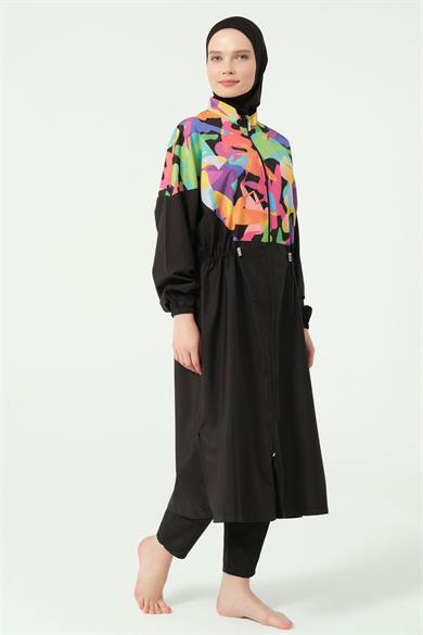 Alfasa 25522 ÇOK RENKLİ OVERSIZE UZUN TESETTÜR MAYO