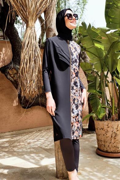 Haşema HSM-3088 LİYUZA DESENLİ JİLELİ TESETTÜR MAYO