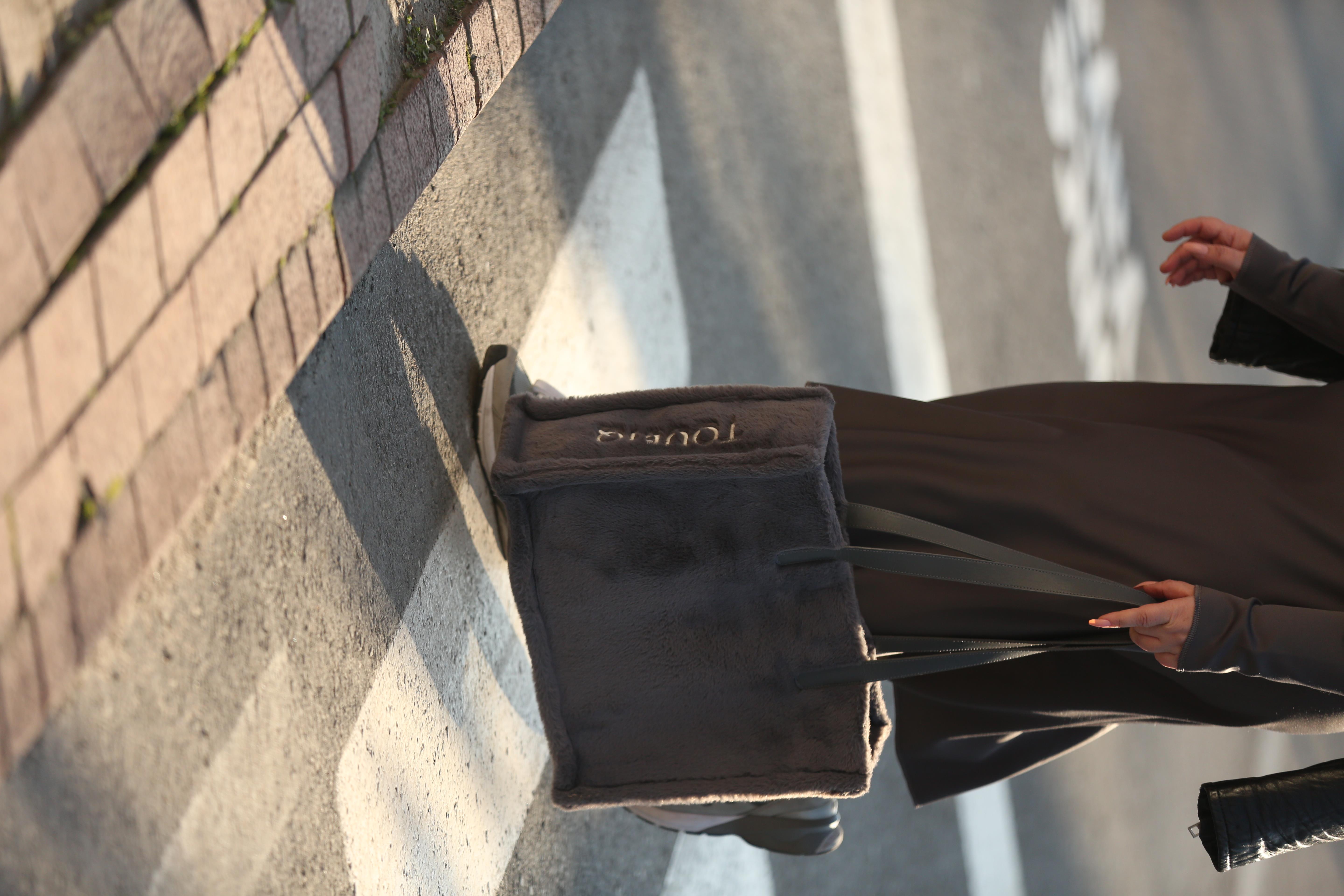 Gri Suni Kürk Kadın Alışveriş Çantası