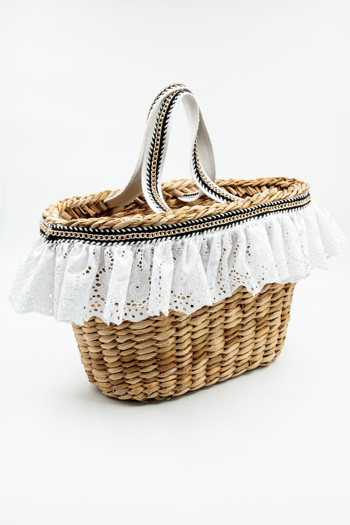 Dantel Detaylı Hasır Kol Çantası