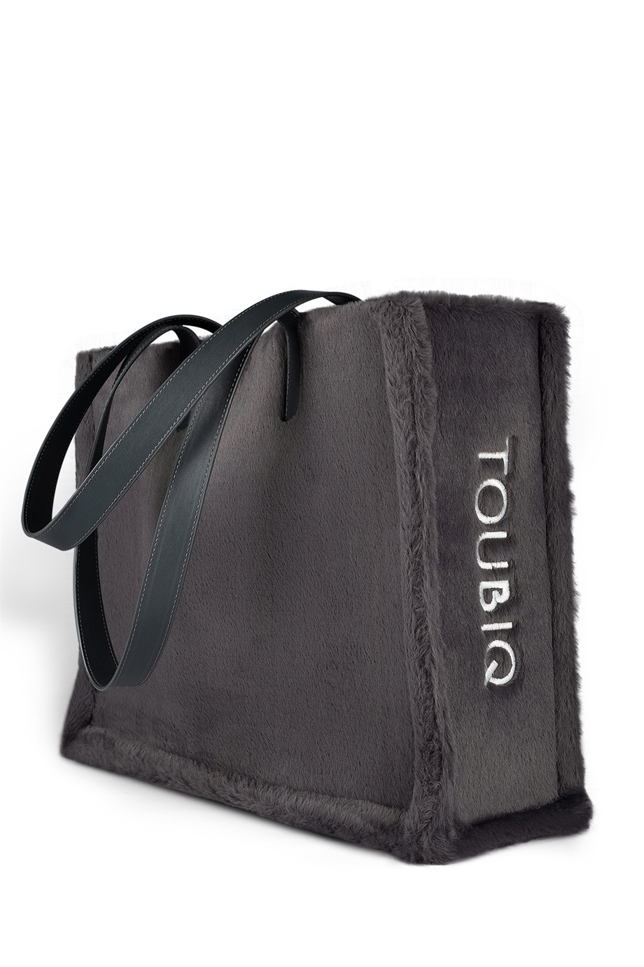 Gri Renk Suni Kürk Kadın Alışveriş Çantası