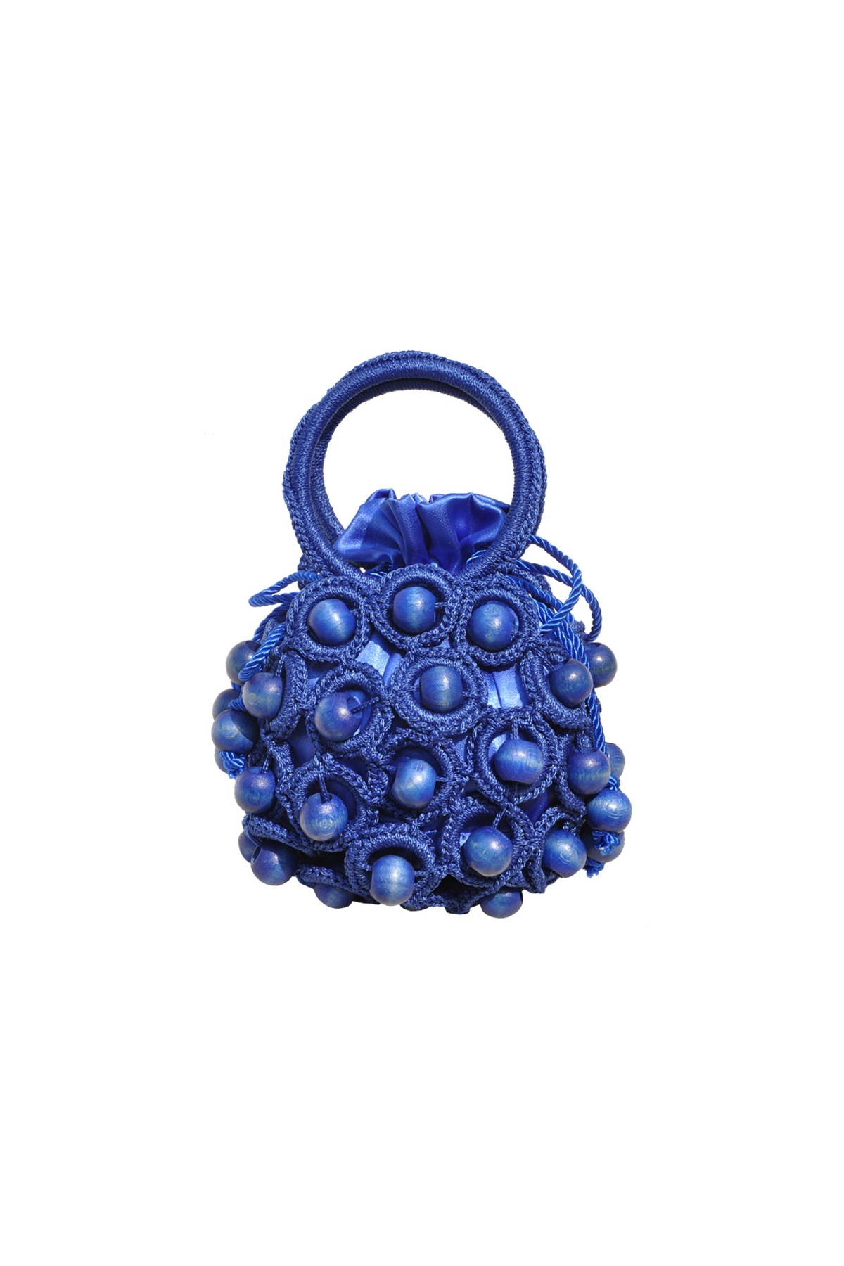 Mavi Renkli Ahşap Boncuk Detaylı El Yapımı Kol Çantası