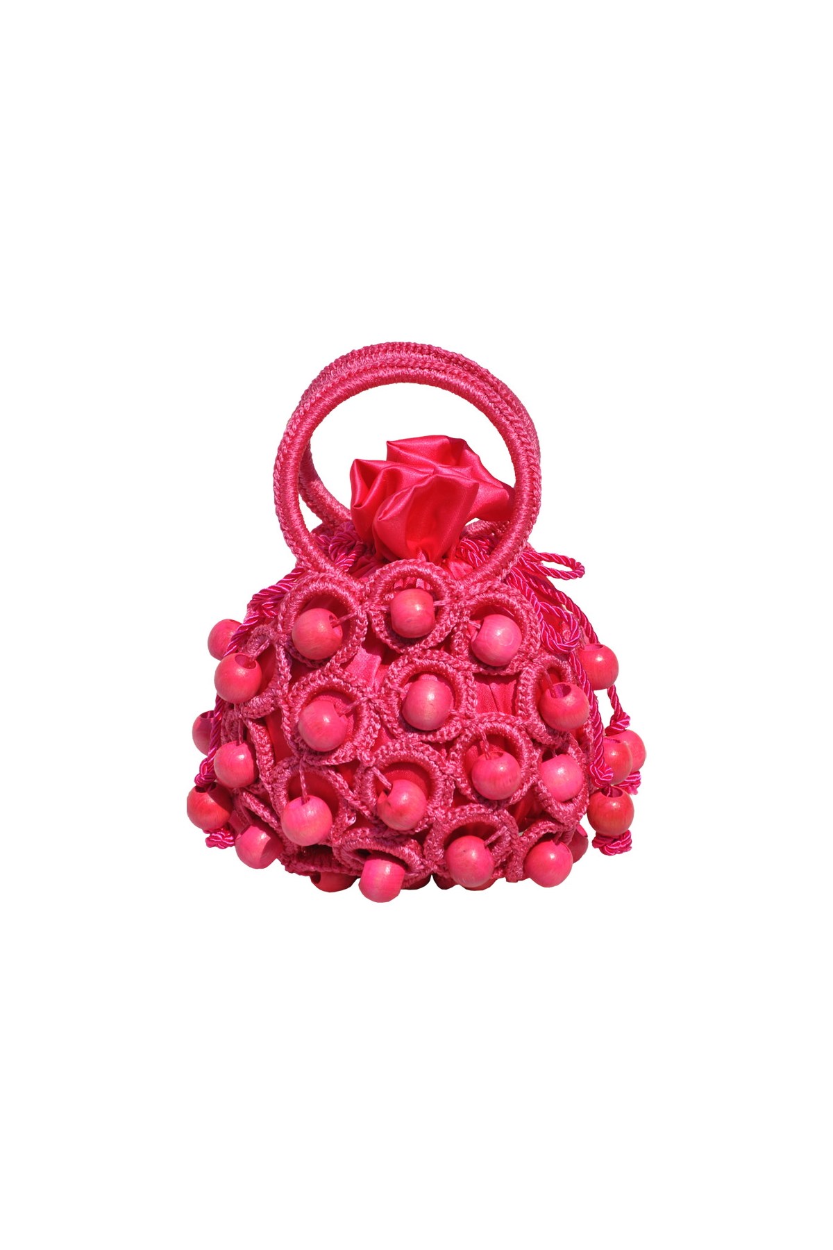 Pembe Renkli Ahşap Boncuk Detaylı El Yapımı Kol Çantası