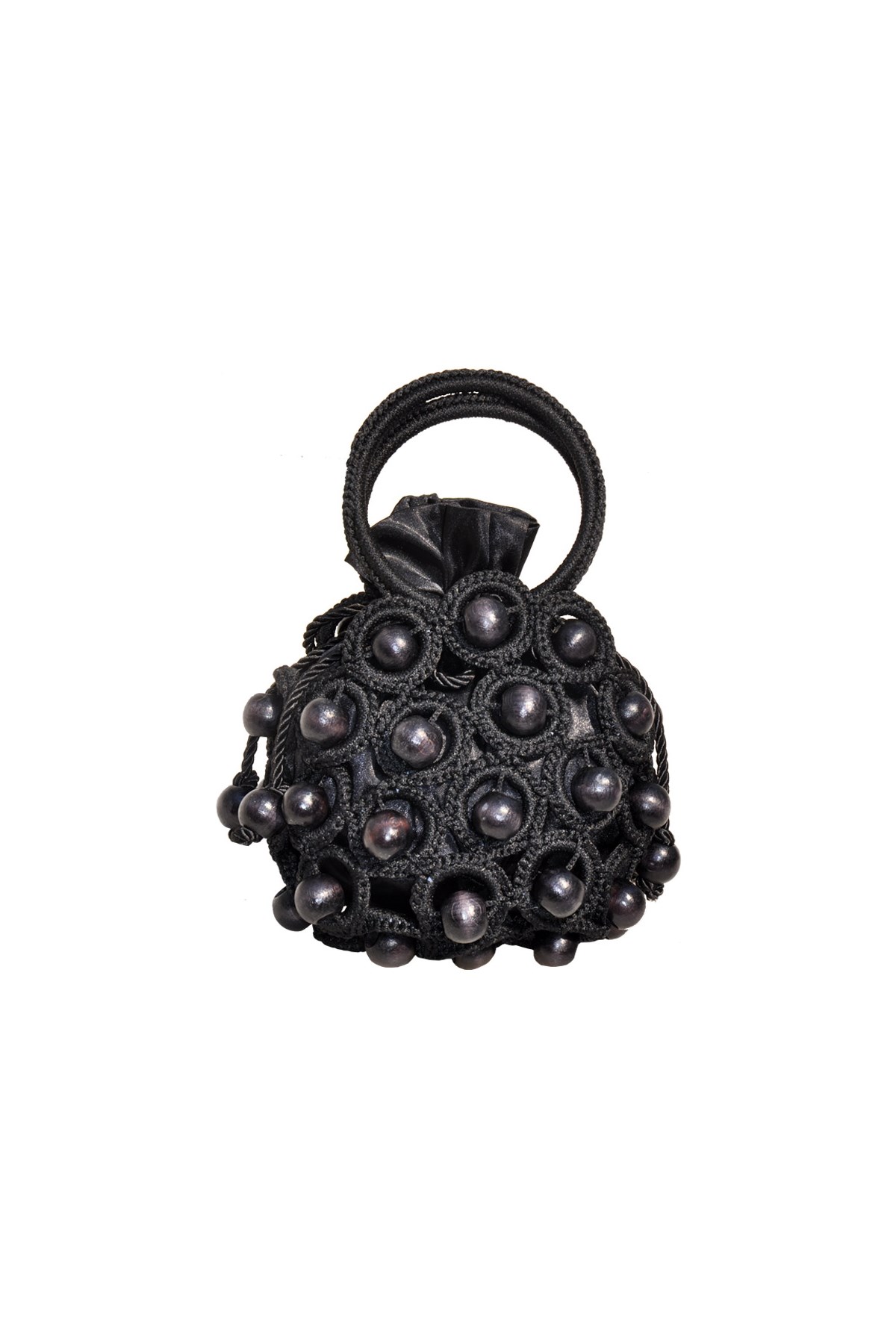 Siyah Renkli Ahşap Boncuk Detaylı El Yapımı Kol Çantası