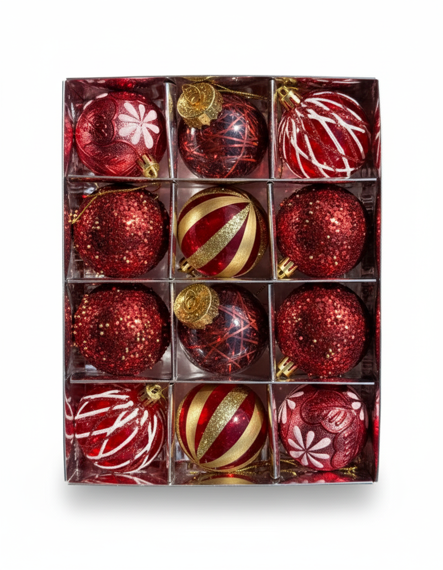Cansüs12’li Kırmızı Yılbaşı Ağacı Süsü Cici Top Seti – Noel Dekoratif Süsleme123456942