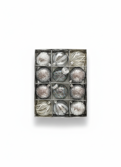 Cansüs12'li Gümüş Yılbaşı Ağacı Süsü Cici Top Seti – Noel Dekoratif Süsleme123456941