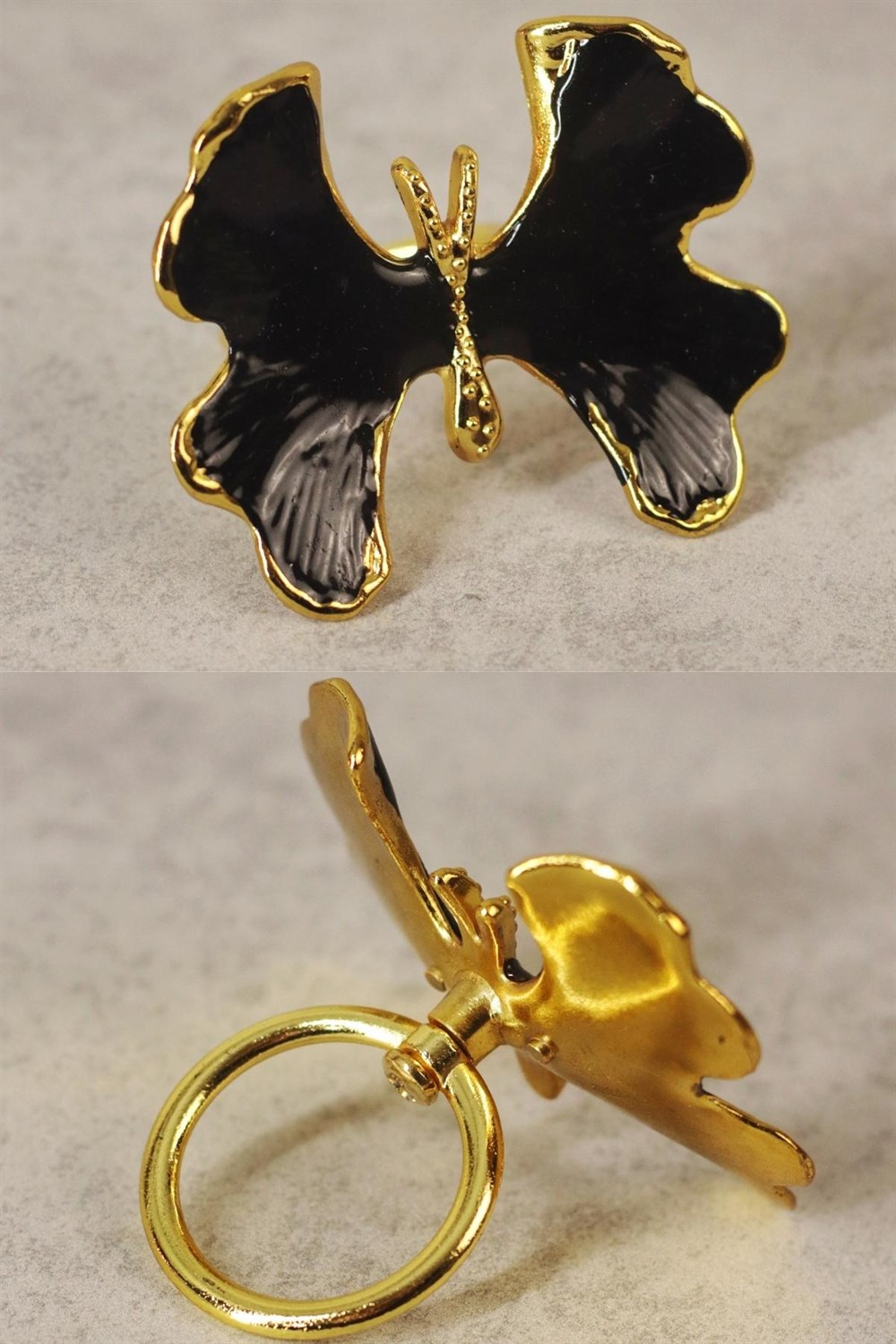 6 Adet Siyah Gold Kelebek Peçete Halkası Metal Peçete Yüzüğü
