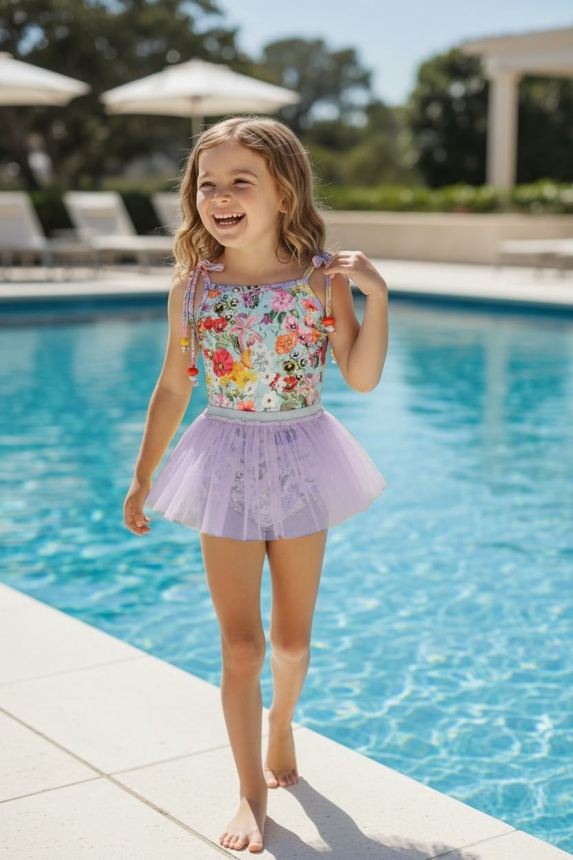 Melomel Skirt Flower Tütü Etekli Kız Çocuk Mayo