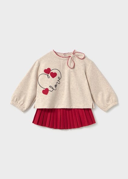 Mayoral Kız Bebek Kalp Desenli Sweatshirt ve Pileli Etek Takım 2951