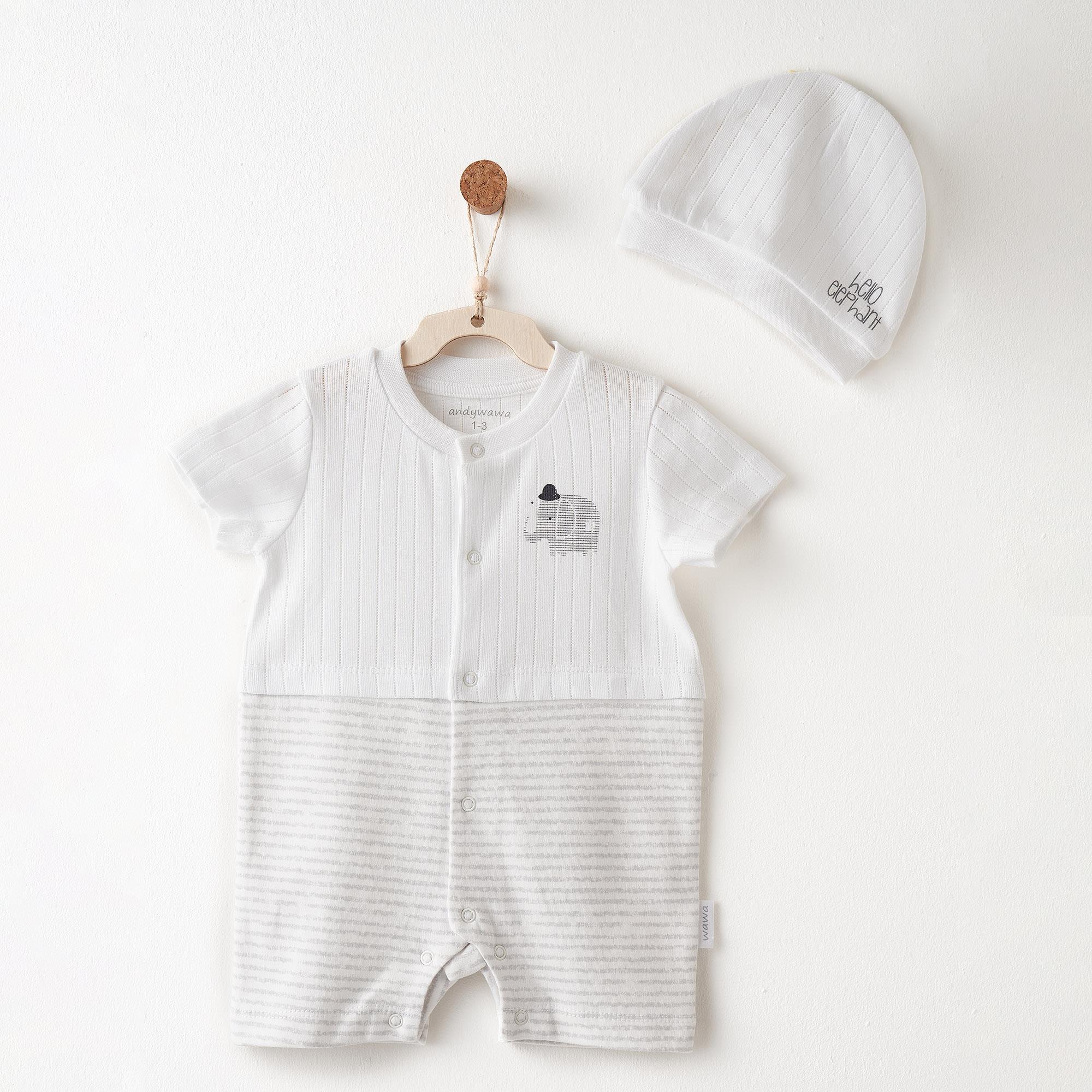 Andywawa Hello Elephant Bebek Şapka Tulum Takım AC26591