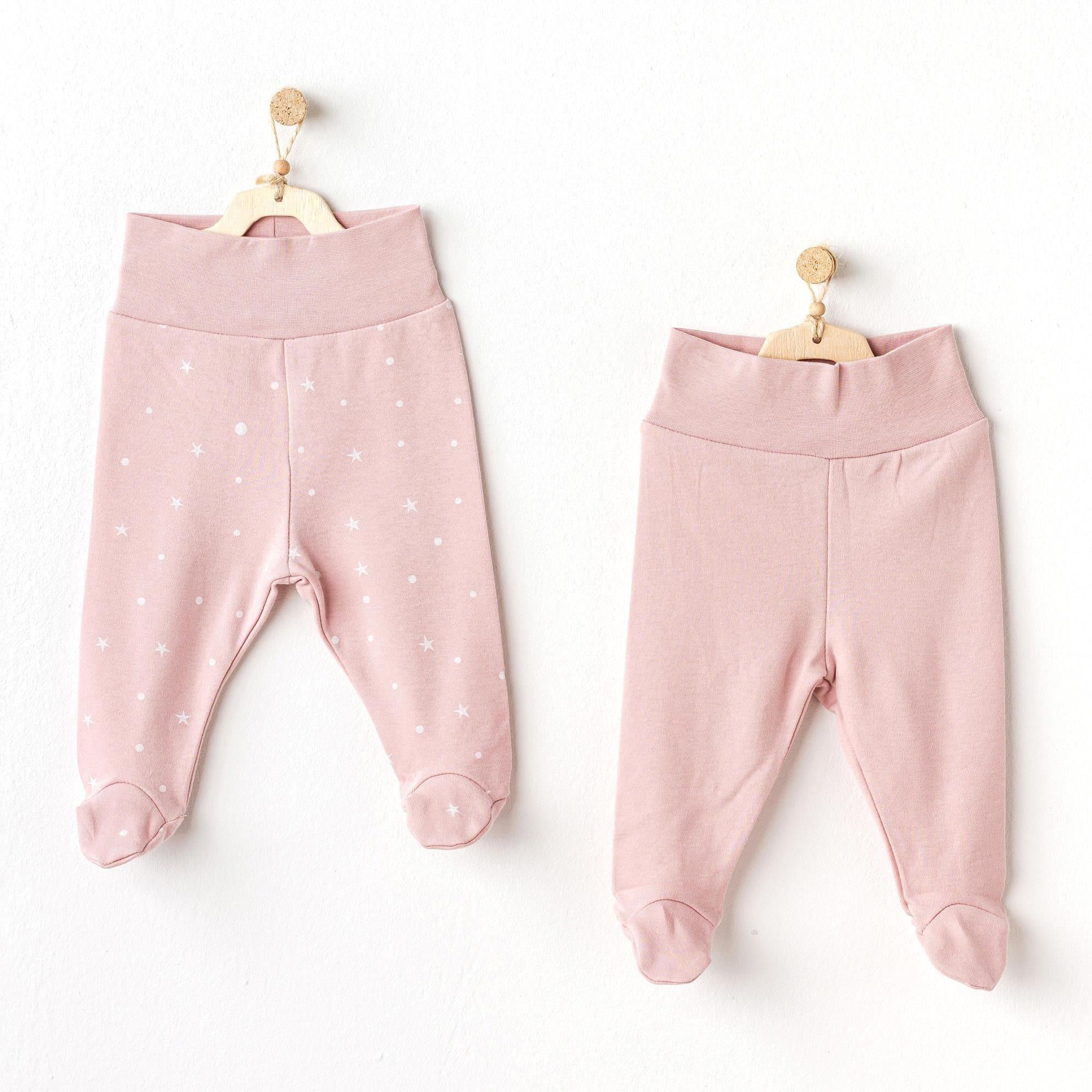 Andywawa Kız Bebek Footed Pants Puppy Gazelle 2'li Pantolon Set Pembe AC25049