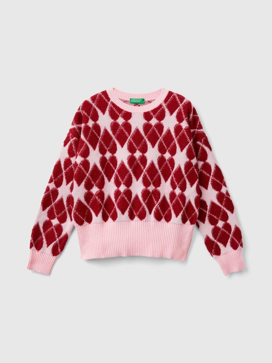 Benetton Bisiklet Yaka Desenli Kız Çocuk Kazak 1132Q107C