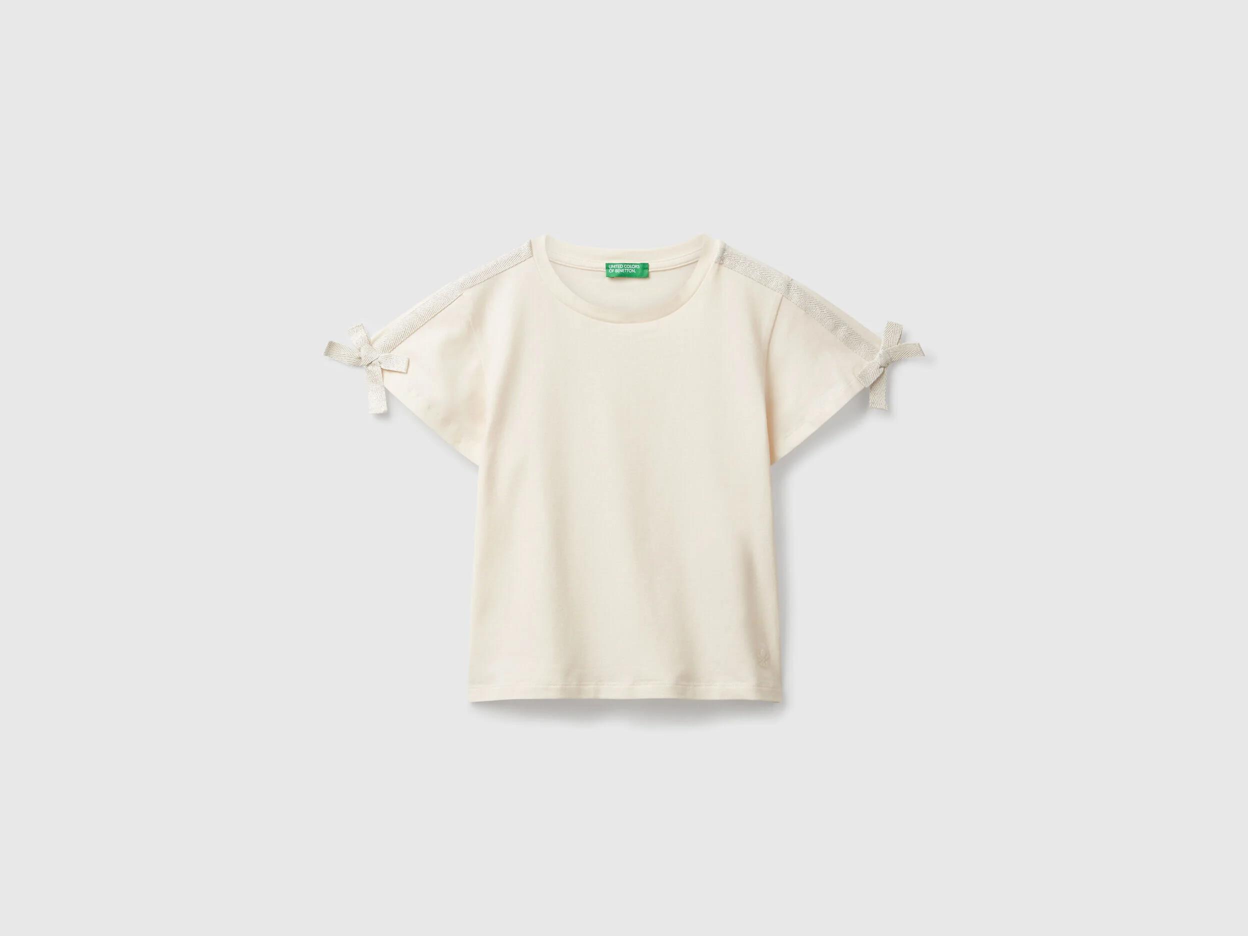 Benetton Kız Çocuk Logo İşlemeli Omuzları Simli Kurdeleli T-shirt