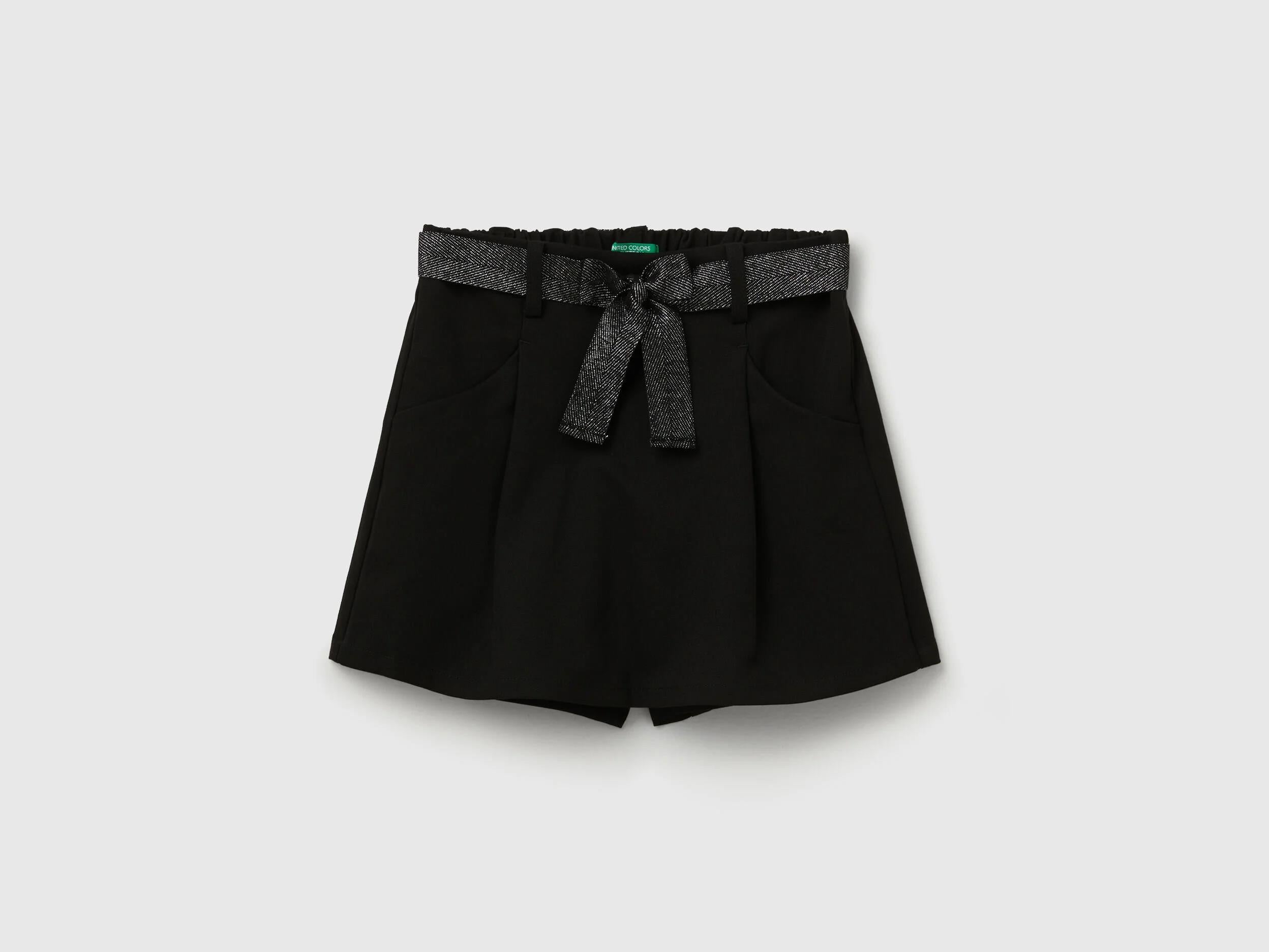 Benetton Kız Çocuk Siyah Beli Simli Kurdeleli Şort Etek