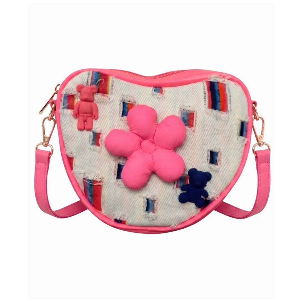 Chocogirl Shiny Heart Patchwork Beyaz-Jean Renk Kız Çocuk Çantası