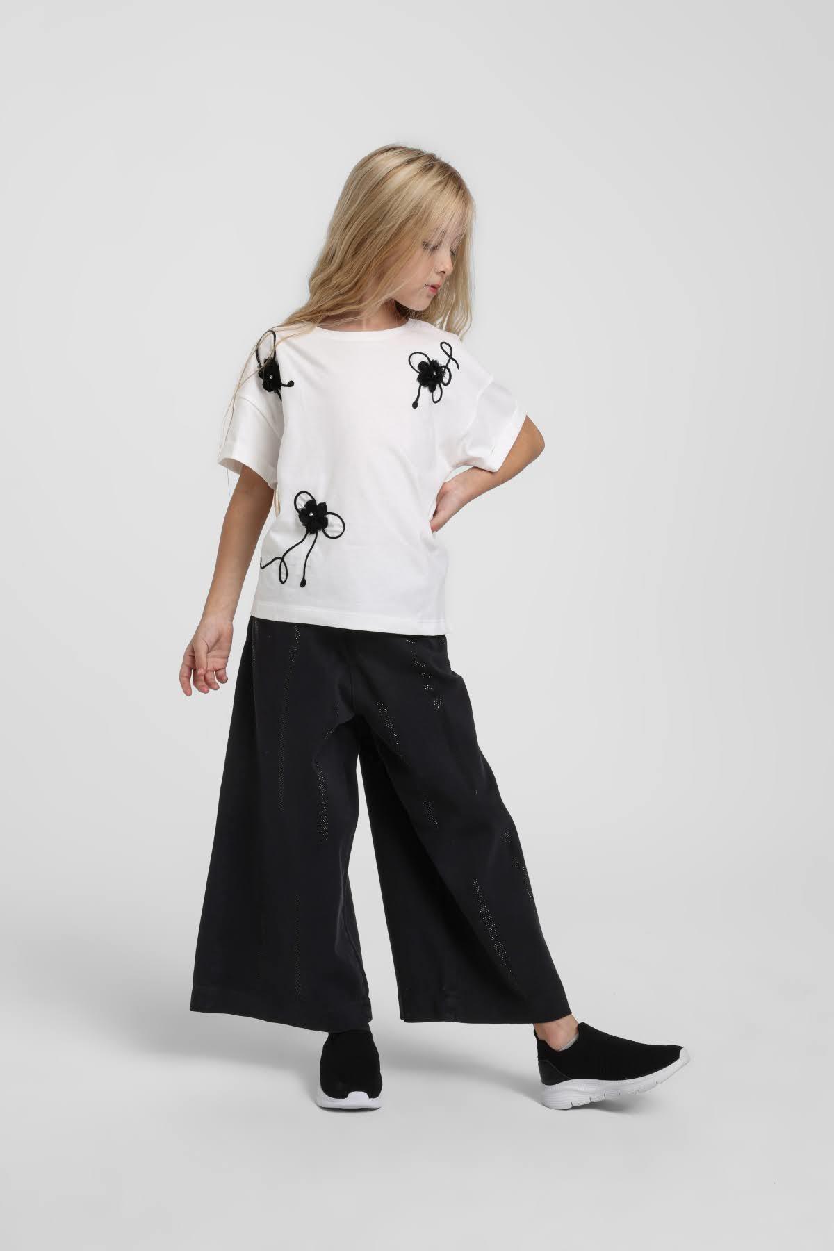 Escabel Kız Çocuk İşlemeli T-shirt 36191 Beyaz