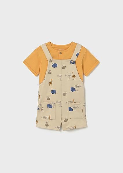 Mayoral Erkek Bebek Desenli Tulum ve T-shirt Takım Bej - 01664