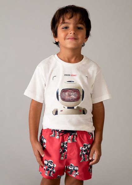 Mayoral Erkek Çocuk Robot T-shirt Krem - 03065