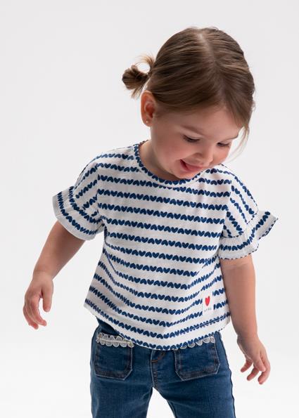 Mayoral Kız Bebek Desenli Kısa Kol T-shirt Krem 01082
