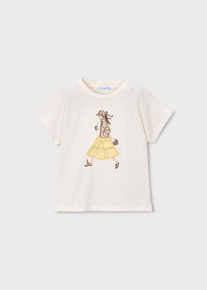 Mayoral Kız Çocuk Baskılı T-shirt Krem - 03011